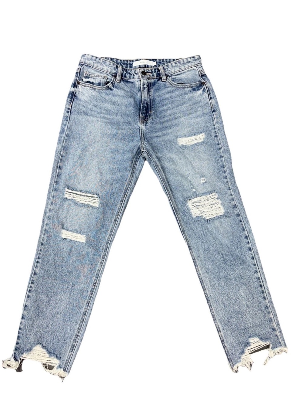 Hidden Women's Light Wash Blue Denim High Rise Straight Distressed Button 5-Pkt
